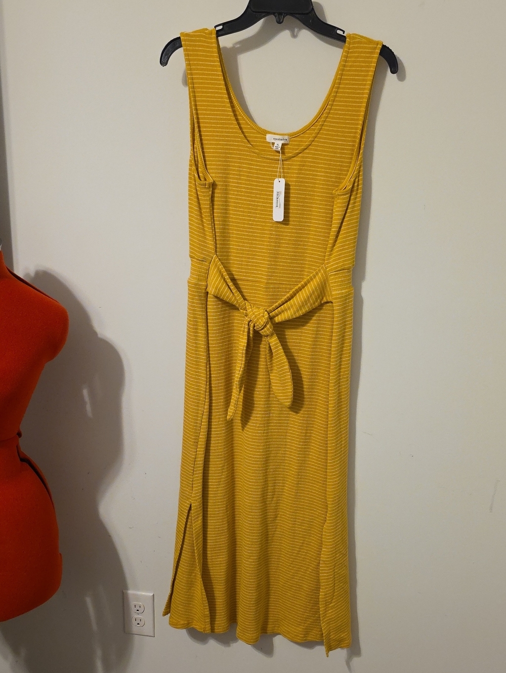 NWT Eyeshadow Mustard Yellow Striped Tie-Front Maxi Dress